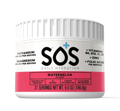 [BRSRMBATB4MGAYDG] SOS Hydration Electrolyte Drink Mix | 31 Servings | Low Sugar | 15 Calorie | Keto-Friendly & Rapid Rehydration | Watermelon