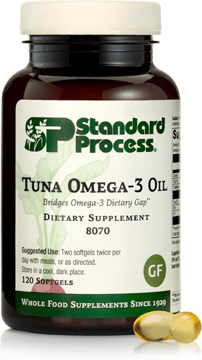 [BRSWIY3QAUMAAELE] Standard Process Tuna Omega-3 Oil - Brain & Eye Health Support Supplement - Essential Fatty Acid Supplement with Omega-3 - Nutritional Supplement to Aid Skin Health - 120 Softgels