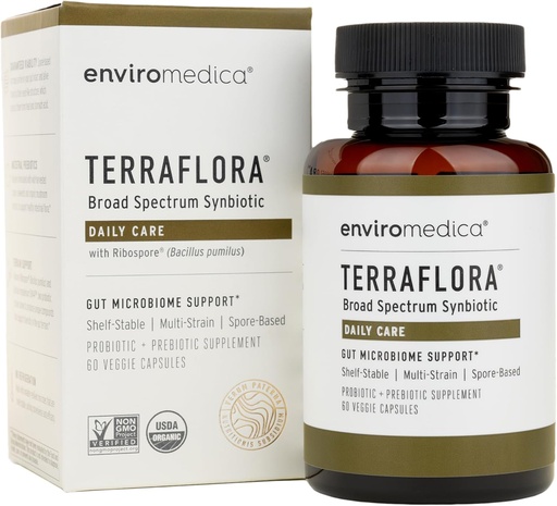 [BRSWGFL6AQBGMFY4] Terraflora Daily Care synbiotic of probiotics and prebiotics for Women and Men 60 ct, Soil Based, Shelf Stable, allergen Friendly Spore Based Supplement Capsules Promote Gut Health by Enviromedica