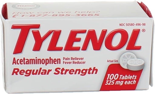 [BRSWKGYIBJYAKC34] Tylenol Reg Strngth 100'S Velikost 100ct Tylenol 325 Mg Redna moč bolečina Reliever