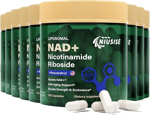 [BRSRAAIOAEAQM3T3] Suplimentul NAD, NAD Nicotinamidă Ribozidă 900 Mg pentru bărbaţi şi femei, NAD lipozomal. Supliment cu Nicotinamidă Ribozidă, Resveratrol & Querbetin, Energy, Boost NAD+, 900 capsule