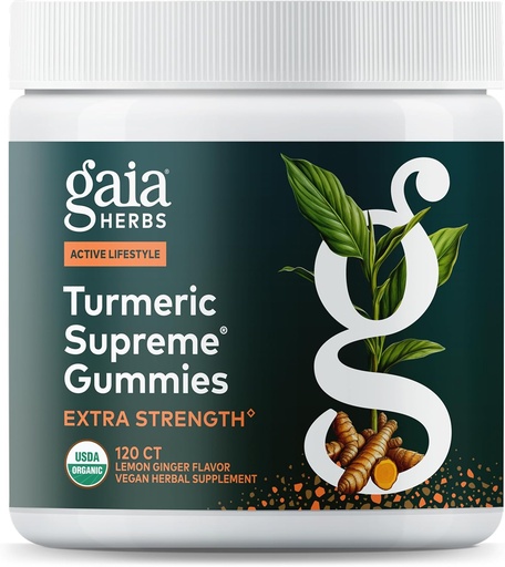 [BRSRMAA5AAPBMCDX] Gaia Herbs Turmeric Supreme Extra Strength Gummies - Supports Swelling Relief to Help Maintain an Active Lifestyle - Lemon Ginger Flavor - 120 Vegan Organic Gummies (40-Day Supply)