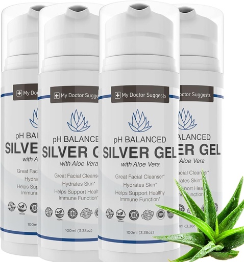 [BRSWIBI2ORYWKELO] Extra erő kolloid ezüst gél 30ppm Aloe Vera - pH kiegyensúlyozott strukturált ezüst - Triple Strength Soothe & Relieve - Easy Pump palack, 3.38Oz (4 csomag)