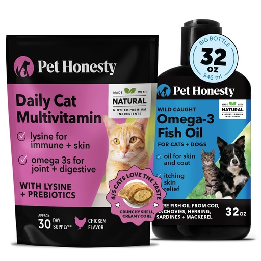 [BRSRAFTYBENQYDTO] Cat Multivitamin Chews + Omega 3 Fish Oil Supplement Virtual Bundle for Dogs & Cats - Cat Treats for Health, Immune, Joint Support, Skin & Coat, Digestion, and Overall Wellness