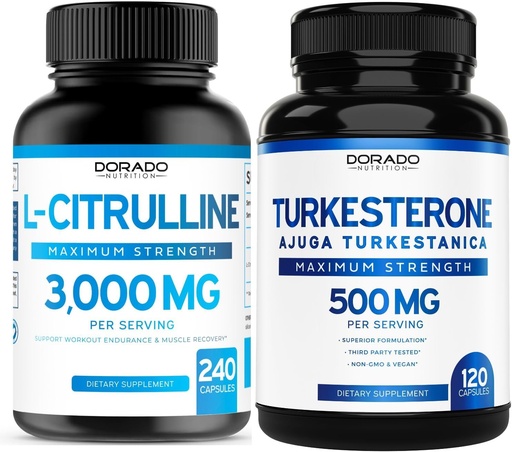 [BRSRAZAYOB7ROC32] L Citrulline Supplement (240 Count) L Arginine & Nitric Oxide - Stamina, Endurance, Performance for Workouts and Turkesterone (120 Count) Athletic Performance & Muscle Mass Support - Vegan & USA Made