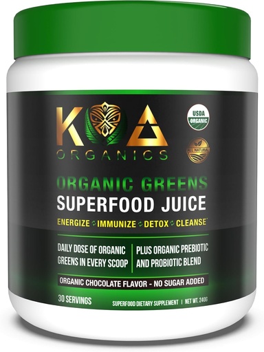 [BRSROGQNAACBY3L3] Greens Superfood Juice Powder - USDA Organic Super Greens Powder with with Spirulina, Chlorella, Matcha, Wheat Grass, Digestive Enzymes & Probiotics - Chocolate Flavor -30 Serv
