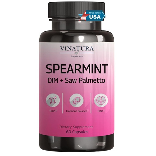 [BRSROHQ2AEBGCYDZ] VINATURA Spearmint Leaf Capsules Supplement - Enhanced with DIM & Saw Palmetto, for Unwanted Hair, Women' Health & Skin *USA Made & Tested* - 1380mg/serving, 60 Capsules (30 Servings)