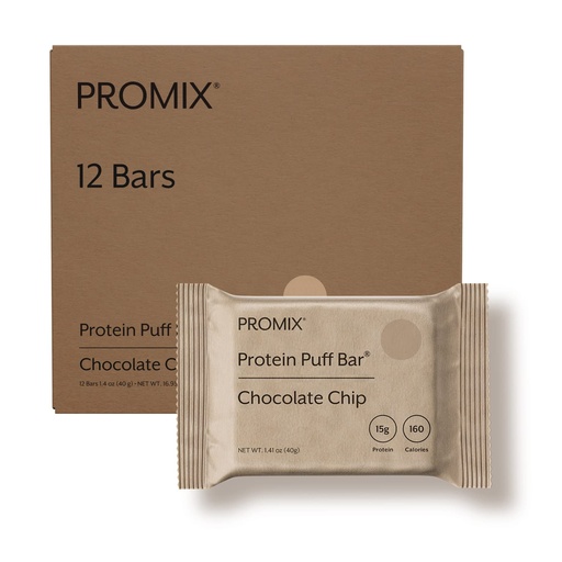 [BRSWGEAYAF5RA33G] ProMix Nutrition Protein Puff Bars, 12-Pack - Chocolate Chip - Marshmallow Crispy Treat - Great Tasting & Healthy On The Go Snack - High Protein & Low Calorie - Non-GMO & Free From Gluten, Soy, & Corn