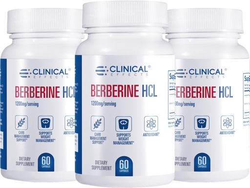 [BRSW2CAYAAFW2HLD] Clinical Effects Berberine HCL - Pure Berberine 1200mg - Liver Support - Vegan Supplement - 3 Pack - Made in the USA