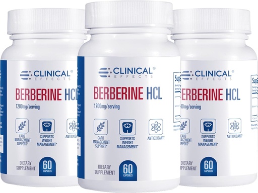 [BRSW2CAYAAFW2HLD] Effets cliniques Berberine HCL - Pure Berberine 1200mg - Soutien du foie - Supplément végétalien - 3 Pack - Fabriqué aux États-Unis