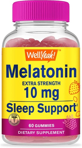 [BRSW2HYDBYCRQ3DL] WellYeah Melatonin 10mg Gummies - 2 Month Supply - Natural Sourced Flavor, Drug-Free Gummy Supplement - Gluten and Gelatin Free, Vegetarian - 60 Gummies