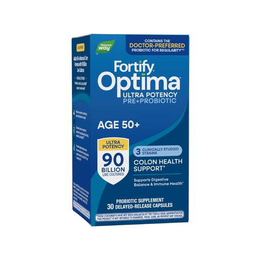 [BRSWIZY2OUPG233U] Nature's Way Fortify Optima Probiotic for Adults 50+, 90 Billion Live Cultures, 15 Strains, Colon Health*, Supports Digestive Balance and Immune Health*, 30 Capsules (Packaging May Vary)
