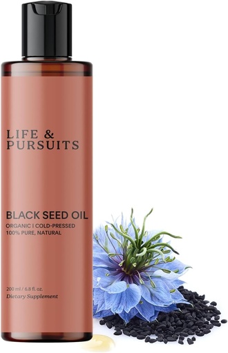 [BRSROBIFPIAQI3QY] Life & Pursuits Organic Black Seed Oil (Kalonji) - 100% Pure, Natural, Cold Pressed | Natural Source of Thymoquinone & Omega 3 6 9 | Antioxidant for Immune Support, Hair & Skin (6.8 Fl Oz)