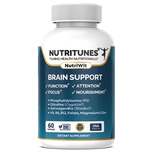 [BRSRAEIZOYGQGD3U] Brain Health Supplement–Memory, Focus & Brain Nourishment Support with Cognizin Citicoline, Phosphatidylserine, Shoden Ashwagandha, B Vitamins, Magnesium & Zinc–60 NutriWit Capsules