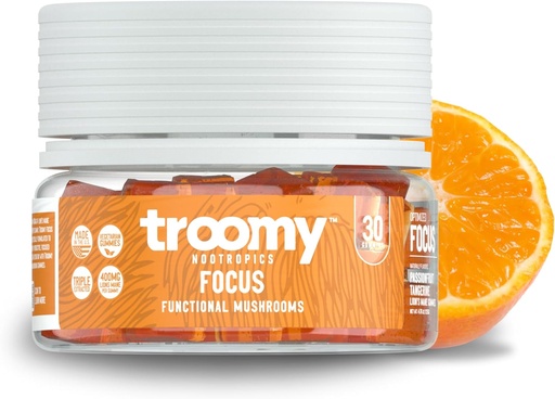 [BRSRAZYDC4DQAYI7] Troomy Lion's Mane Focus Gummies 30 Count - Natural Tangerine and Passionfruit Flavor, Gelatin-Free, Gluten-Free, Vegetarian