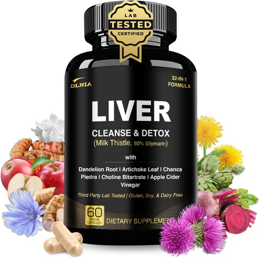 [BRSROBL3OIPGGCTZ] 32 in 1 Liver Cleanse Detox & Repair Formula with Apple Cider Vinegar, Milk Thistle Supplement, Artichoke, Dandelion Root Supplement - Non-GMO & Vegan Herbal Liver Support & Repair