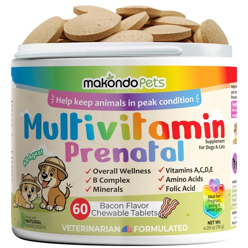 [BRSWKHDQC56GI2L3] Dog Prenatal Vitamins – Multivitamin for Cats & Dogs, Folic Acid, Calcium, Iron, Minerals and Amino Acids. Ideal for Pregnant, Breastfeeding and Newborn – Senior Dog Supplement, Puppy Multi Vitamin.