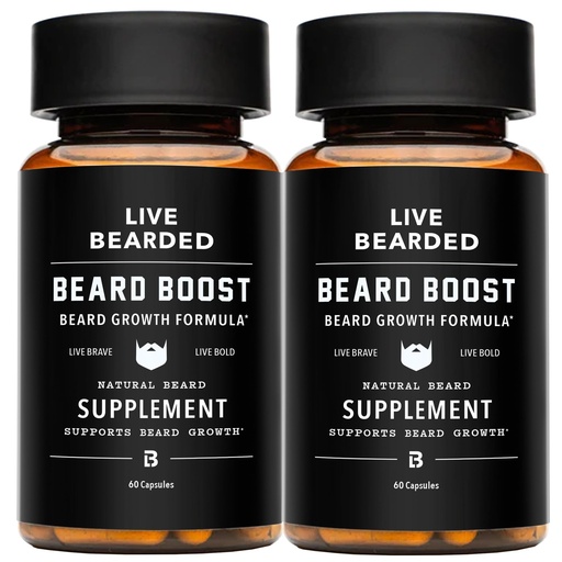 [BRSWEC33CICAIH3V] Live Bearded Beard Boost - Beard Growth Vitamins for Men with Biotin, Collagen, Silica, Fo-Ti Root - Facial Hair Growth for Men, Made in the USA | 60-Day Supply