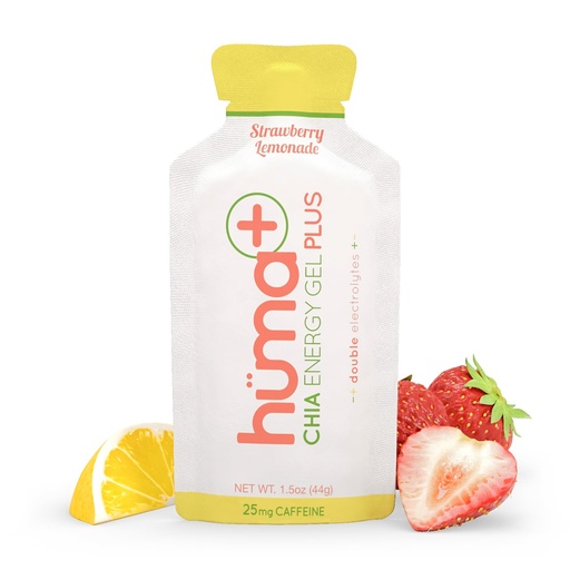 [BRSWKEYBOADR4G34] Huma Plus (Double Electrolytes) - Chia Energy Gel, Strawberry Lemonade, 12 Gels, 25mg Caffeine - Stomach Friendly, Real Food Energy Gels