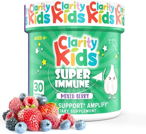 [BRSWYZA7BUFA4ETV] Clarity Kids Super Immune Support | Elderberry Extract, Vitamin C, Probiotics & Zinc for Children | All Natural Kid Supplement for a Healthy Gut | USA Made Chewables | 30 Piece