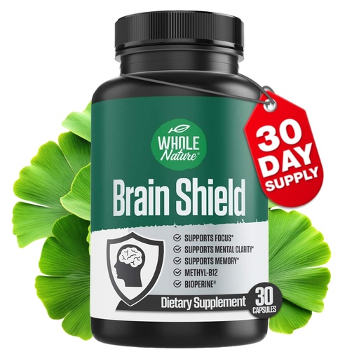 [BRSWGFAYA5YRA33P] Brain Booster Nootropics - Brain Shield with Ginkgo Biloba, Alpha GPC and Bacopa Monnieri, Vitamin B12, B3 - Support Focus, Memory & Clarity, Energy & Stress Relief. (1)