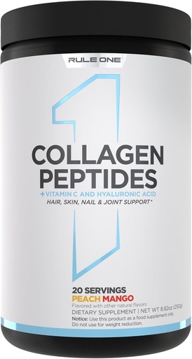 [BRSRAYY5CIFBQD3X] Rule 1 Collagen Peptides Powder - Hydrolyzed Bovine Collagen, Hyaluronic Acid, and Vitamin C. Supports Hair, Skin, & Nails (20 Servings, Peach Mango)