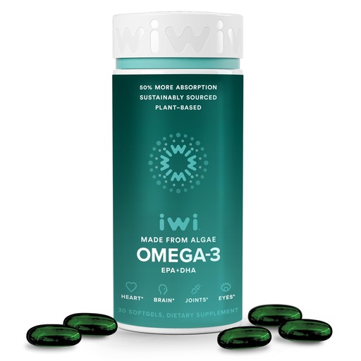 [BRSWG2QDDECBOCLH] Iwi Omega-3, 30 Softgels (30 Servings), Vegan Plant-Based Algae Omega 3 with EPA + DHA, Whole-Body Support Dietary Supplement, Krill & Fish Oil Alternative, No Fishy Aftertaste