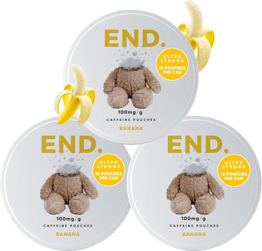 [BRSROGQQAENAK2DF] END. Caffeine Pouches: 75mg Natural Energy Boost, 12 Natural Flavors, Tobacco and Nicotine Free Pouches, On-the-Go Energy, Zero Sugar, 15 Coffee Pouches Per Can (Pack of 3, Banana)
