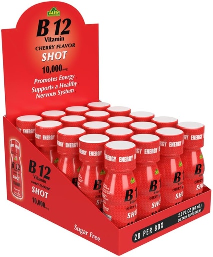 [BRSWYCYZOBYBS3TU] ALFA VITAMINS B12 Vitamin Shot with 10000 MCG Highest Potency - Sugar-Free, Caffeine-Free - Energy Shot (2.0 FL OZ bottle) 20 Pack