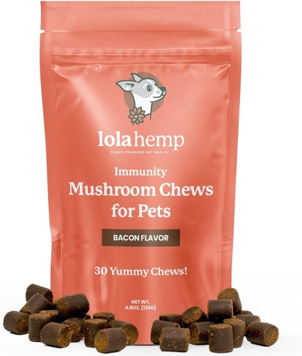 [BRSRAZT4C4MRUDIU] Lolahemp Mushroom Suplemento para cans - Tasty Chews with Organic Mushroom Complex for Immune System & Cognitive Health - Turquía Tail, Reishi, Shiitake, Maitake & Lion's Mane