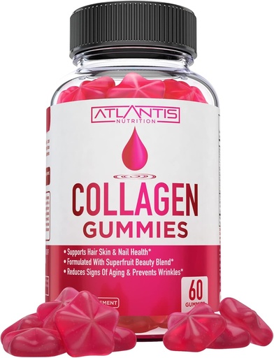 [BRSRMEACAQBAIDTL] 亚特兰蒂斯营养Collagen Peptides Gummys for Women - 与类型I & III- 维生素和超果美容 混合- 用于支持头发,钉子和皮肤健康 QQ 60 Count