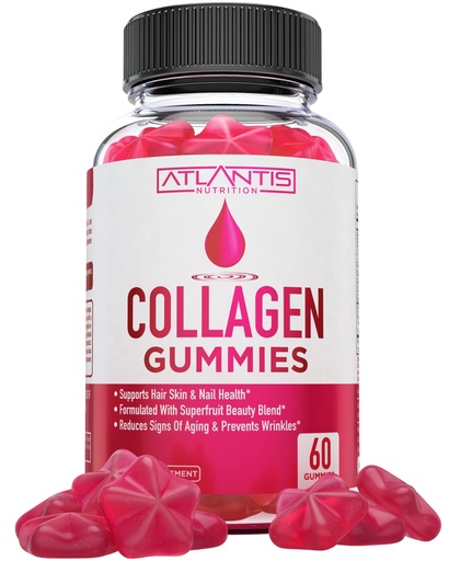 [BRSRMEACAQBAIDTL] Atlantis Nutrition Collagen Peptides Gummies for Women - Formulated with Type I & III - Vitamin & Superfruit Beauty Blend - Formulated to Support Hair, Nail & Skin Health | 60 Count