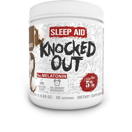[BRSRMGQDBAFA4EI7] 5% Nutrition Rich Piana Knocked Out Natural Sleep Aid | Post-Workout Recovery & Deep Sleep Supplement | GABA, Melatonin, Chamomile, Tyrosine, 5-HTP, & More | 8.4 oz, 30 Servings (Hot Chocolate)