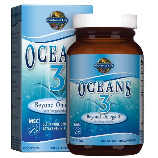 [BRSWIYDROMCGK2D4] Garden of Life Oceans 3 Beyond Omega-3 with OmegaXanthin, EPA, DHA Supplements, Fish Oil with 1200 mg Omega 3, Astaxanthin & Brown Seaweed Extract - 60 Softgels