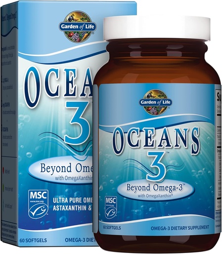 [BRSWIYDROMCGK2D4] Grădina Oceanelor de Viaţă 3 Dincolo de Omega-3 cu OmegaXanthin, EPA, Suplimente DHA, Ulei de peşte cu 1200 mg Omega 3, Astaxantină şi extract de alge marine maro - 60 Softgels
