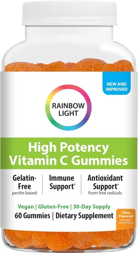 [BRSW2BAQBV5BSFLV] Rainbow Light High-Potency Vitamin C Gummies, Gummy Supplement Provides Antioxidant and Immune Support, With Vitamin C, Vegan and Gluten Free, 60 Count