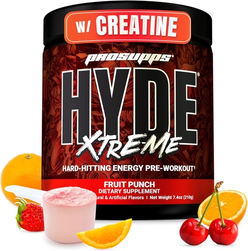 [BRSWGZQEAEHQKEL6] PROSUPPS Mr. Hyde Xtreme Pre Treout Powder with Creatine, Beta Alanine & Comfeine ... Extreme Energy, Pumps, Focus & Performance - Fitness & Gym Lisäravinteet miehille & naisille (Fruit Punch, 30 tarjoilua)