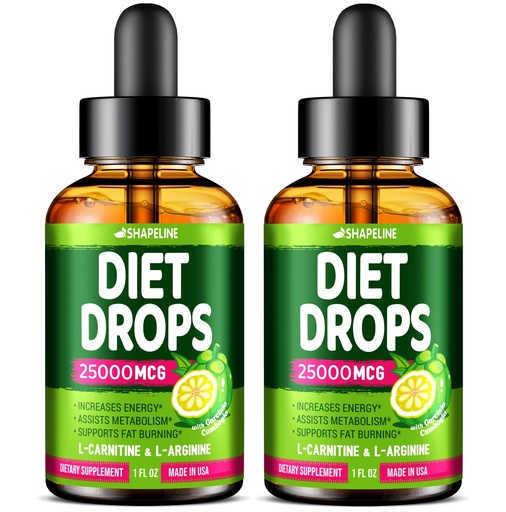 [BRSRMZLYDIDWMG3V] Appetite Suppressant Diet Drops 2 Pack – Liquid Fat Burner with L-Carnitine & Green Tea – Metabolism Booster for Weight Loss – Daily Fast Absorption Supplement with Garcinia Cambogia – 2 x 1 Fl Oz