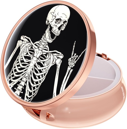 [BRSRMBINDMCQOHLL] Rouidr Pill Box, 3 Compartment Medicine Pill Case, Small Metal Travel Medicine Box pre Purse & Pocket, Rose Gold, Skull