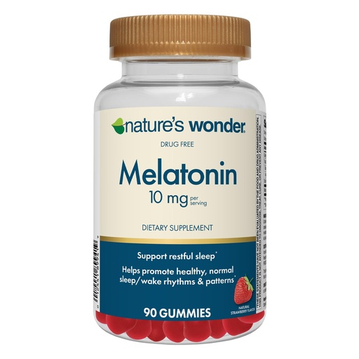 [BRSRAFTYBYHWAD3B] Nature's Wonder Drug-Free Melatonin 10 mg Gummies for Adult Sleep Health, 100% Drug Free Sleep aid, Promote Healthy Sleep and Wake Rhythm and Patterns, 45 Day Supply, 90 Count