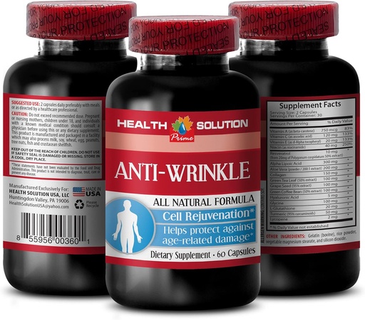 [BRSROEI6AB6Q2G3G] Vitamin E collagen - ANTI-WRINKLE COMPLEX - Skin minerals, Anti-aging natural formula, anti wrinkle capsules for face, serum anti wrinkle, alpha lipoic acid, anti wrinkle pills for women, 1B 60 Caps