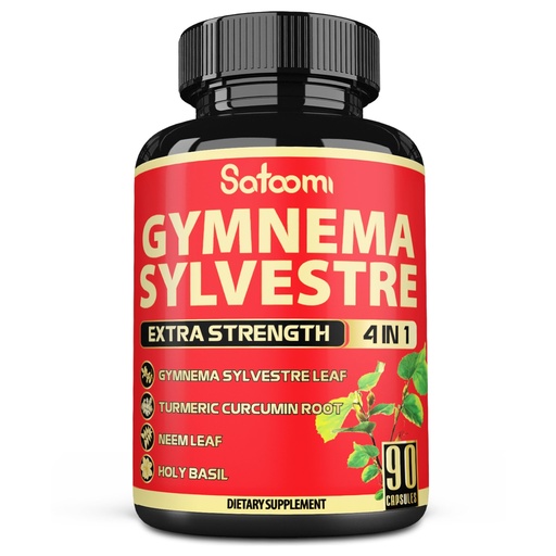 [BRSRAYINCAAQK2D4] Satoomi Pure Gymnema Sylvestre Capsules Extract - 90 Capsules for 3-Month - Combined with Neem Leaf, Holy Basil & Turmeric Curcumin Root