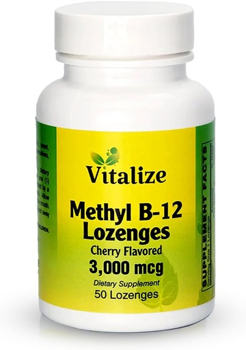 [BRSROFD2DFYRYHTV] Vitalize - Methyl B-12 Lozenges | Vitamin B12 Methylcobalamin | B12 Supplement | Cherry Flavor | Energy Supplements | Supports Energy Production & Liver Health | 50 Lozenges per Bottle | 3000 MCG
