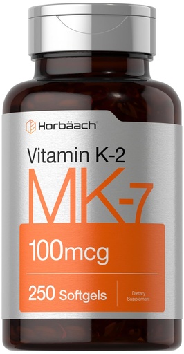 [BRSW22T2DEBA4ETU] Horbäach Vitamin K2 MK7 100mcg | 250 Softgels | Non-GMO, Gluten Free Supplement