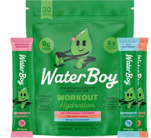[BRSROYIHO4MAIGT2] Waterboy Workout Hidratācija ...2960mg Bezcukura elektrolītu pulvera paketes , L-glutamīns + vitamīni , bez cukura, visi dabas, bez lipekļa (Varieta)