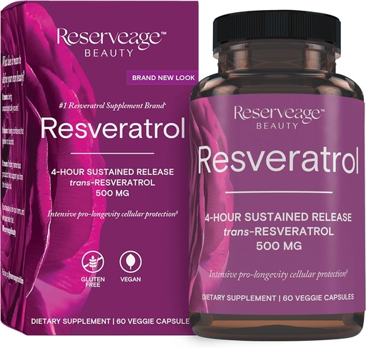 [BRSWYHQ6OYHWGCQ4] Reserveage Beauty, Resveratrol 500 MG, Trans-Resveratrol Antioxidant Supplement for Heart and Cellular Health, Supports Healthy Aging and Immune System, Paleo, Keto (120 Capsules, 120 Servings)