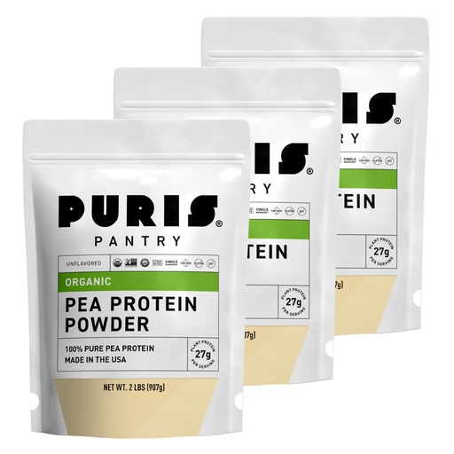 [BRSRAZA3DIIB63TL] PURIS Organic Pea Protein Powder – USDA Organic Vegan Protein | 27g Plant Protein Per Serving | Non-GMO Gluten-Free Soy-Free | Clean Label | Smooth Taste | 2 lb (3 Pack)