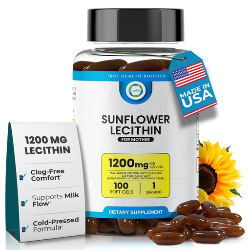 [BRSROGQPO55QEFLV] Organic Sunflower Lecithin 1200 mg – Sunflower Lecithin Breastfeeding Supplement for Moms – Supports Milk Flow, Clogged Duct Relief, Brain & Liver Health – Soy-Free, Non-GMO – 100 Softgels