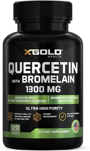 [BRSWYBT3OIMQAHL4] Quercetin + Bromein 1, 300mg Quercetin: 95% - O altly Purit i biocientífica Plus Bromein 2, 400 GDU/g - Mat a USA 120 Caps