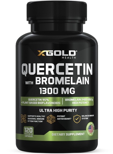 [BRSWYBT3OIMQAHL4] Quercetin + Bromelain 1,300mg Quercetin: 95% - Highly Purified and Highly Bioavailable Plus Bromelain 2,400 GDU/g - Made in USA | 120 Capsules
